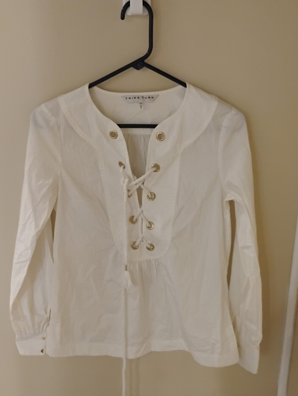 Trina Turk Kahula Boho Nautical White Lace up Blouse Top XS